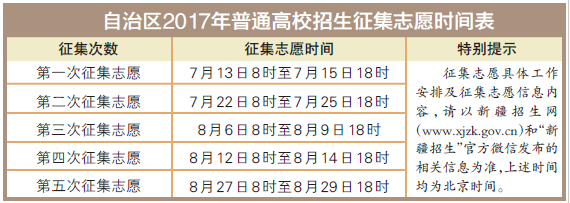 2017新疆高考录取时间公布